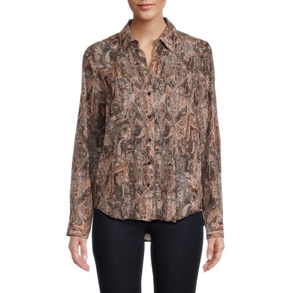 L'Agence Paisley Blouse Brown Fairy Boho Whimsical Top Shirt Luxury Retro Sz S